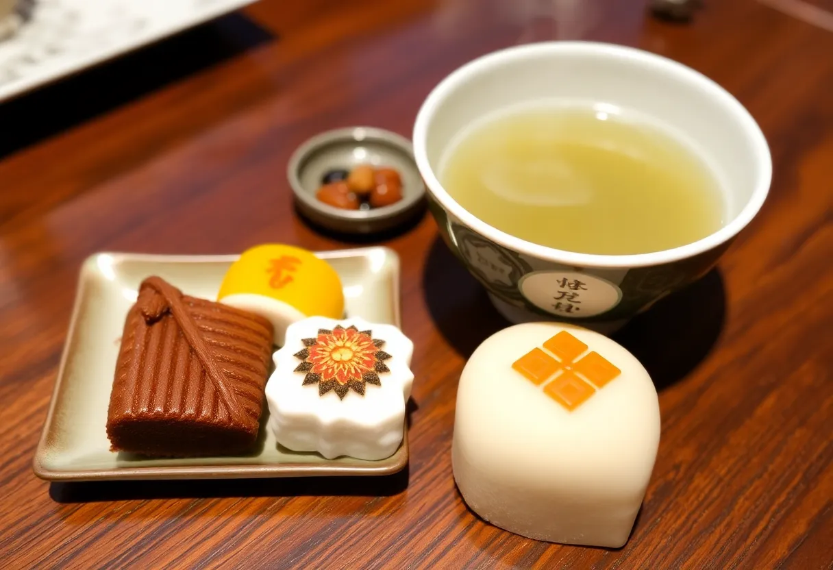 Hojicha japonais classique et wagashi